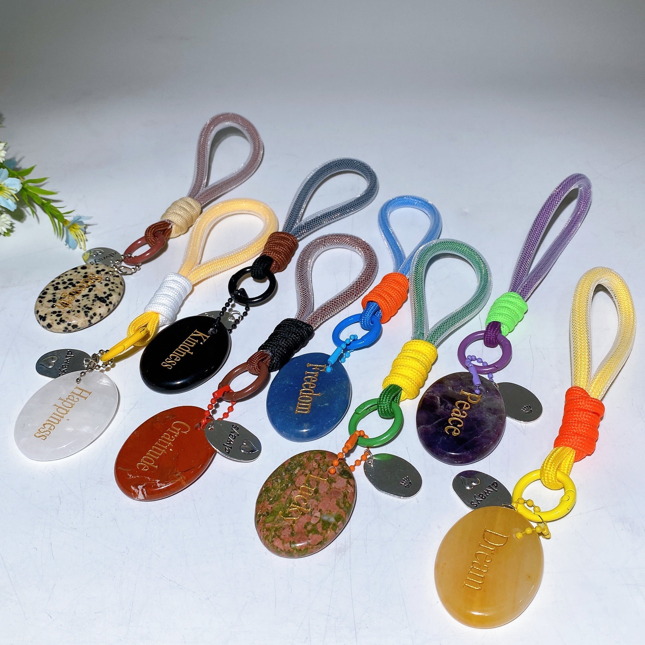 Adjustable Crystal Key Ring Set for Car Mirror Charm Collection