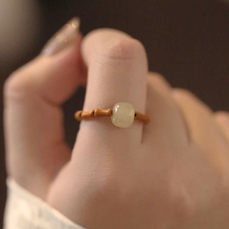 Adjustable Hetian Jade Prosperity Bamboo Luck Ring
