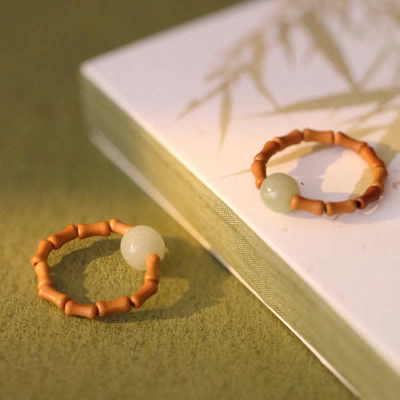Adjustable Hetian Jade Prosperity Bamboo Luck Ring