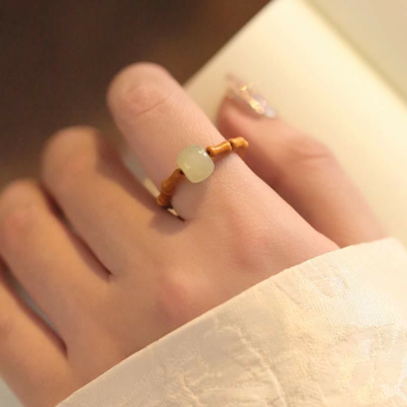 Adjustable Hetian Jade Prosperity Bamboo Luck Ring