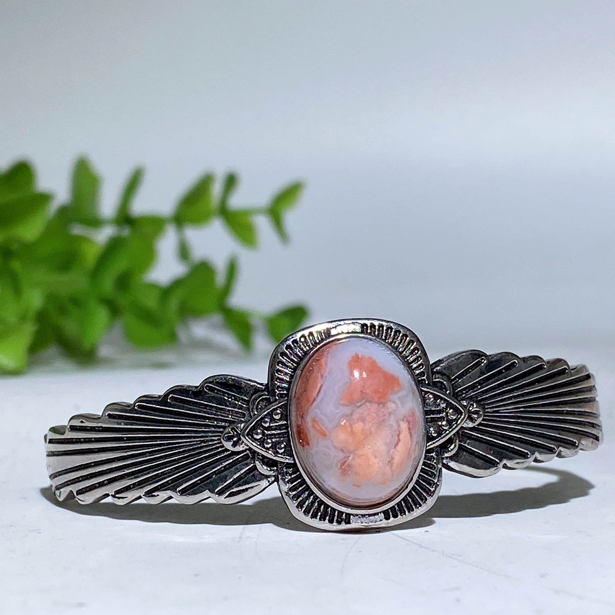 Adjustable Labradorite Crystal Healing Bangle with Dragon Motif