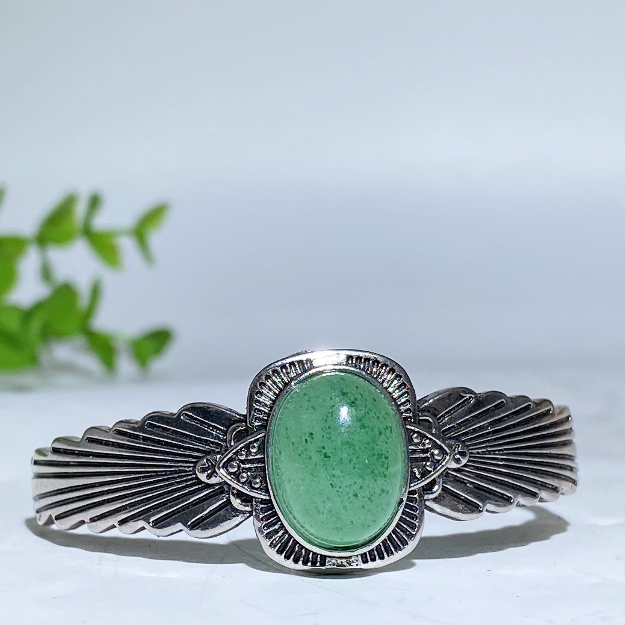 Adjustable Labradorite Crystal Healing Bangle with Dragon Motif