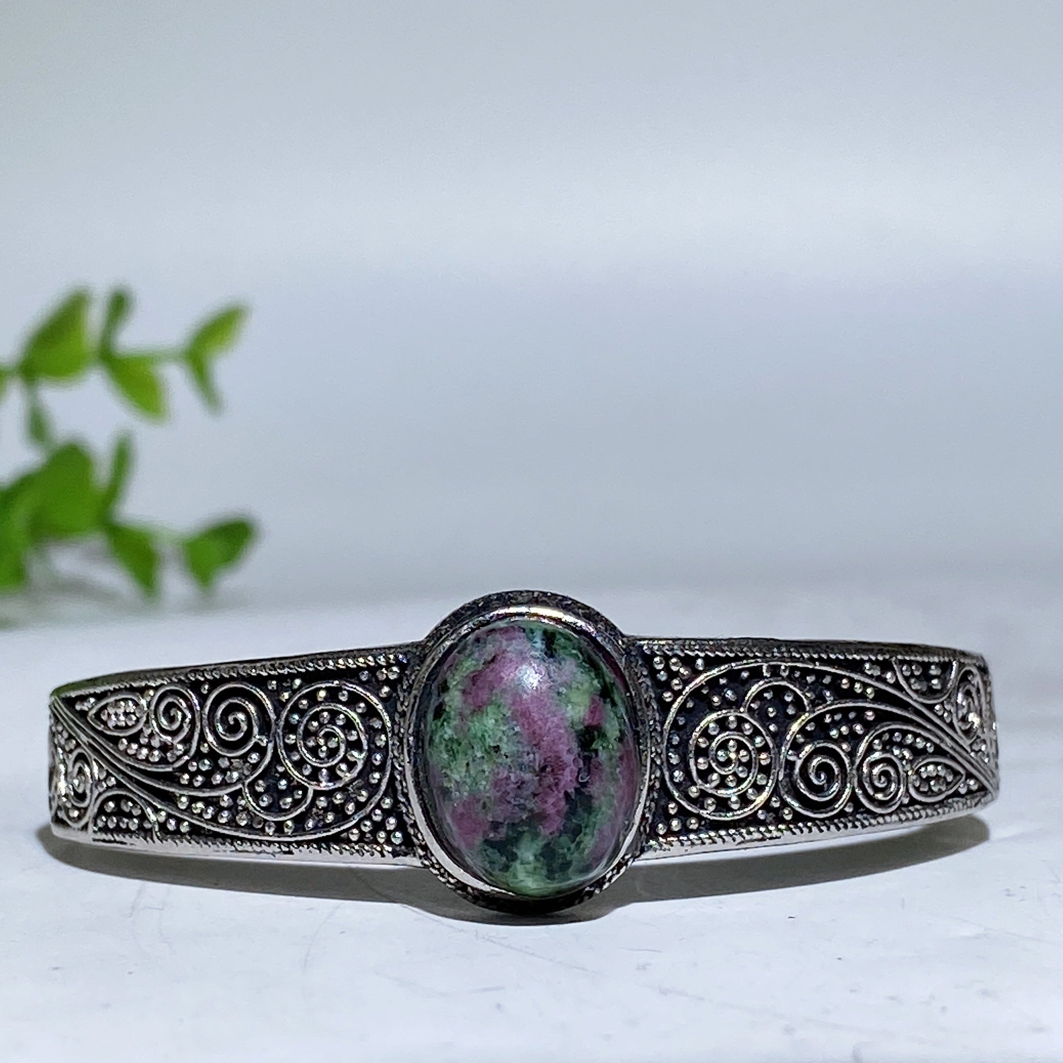 Adjustable Labradorite Crystal Healing Bangle with Dragon Motif