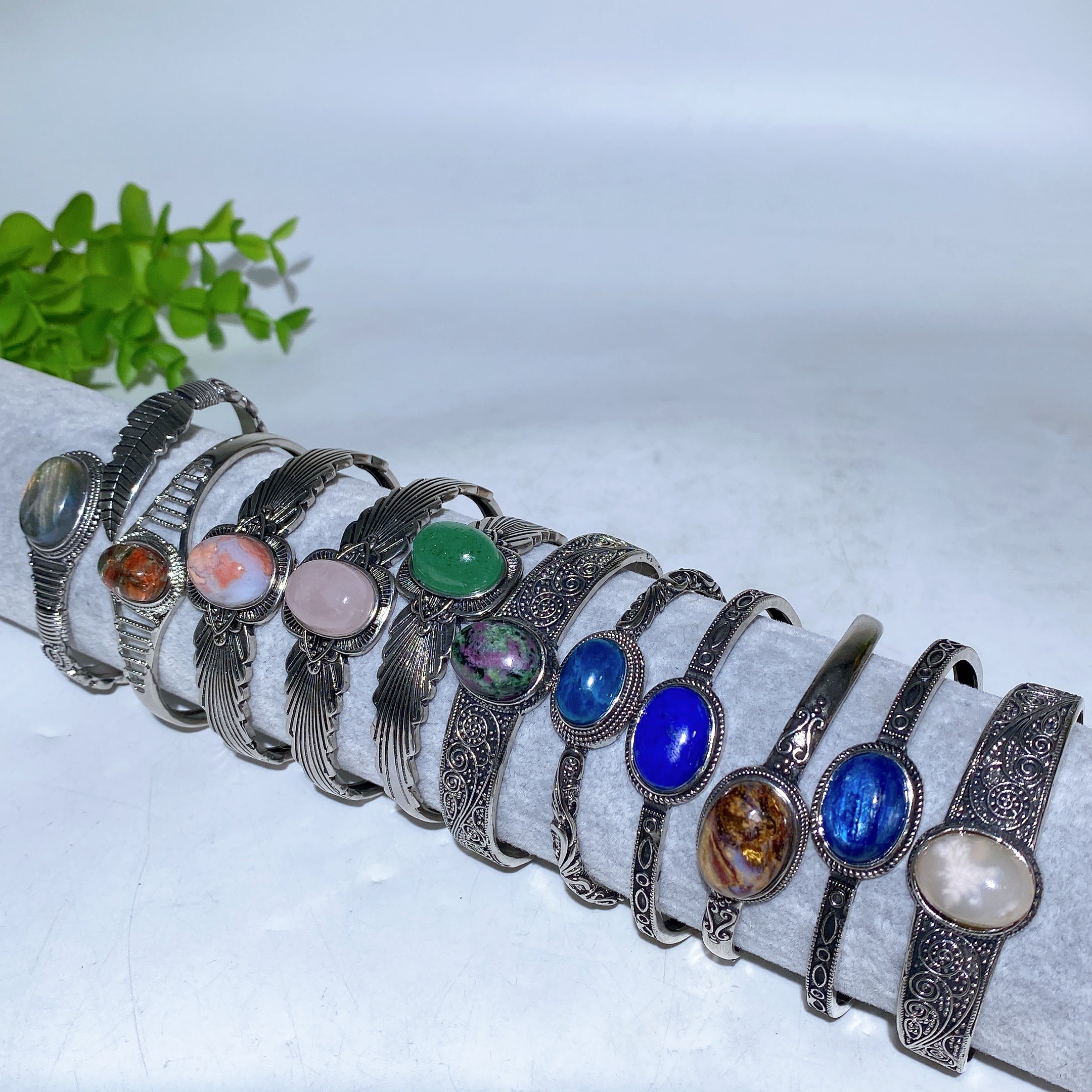 Adjustable Labradorite Crystal Healing Bangle with Dragon Motif