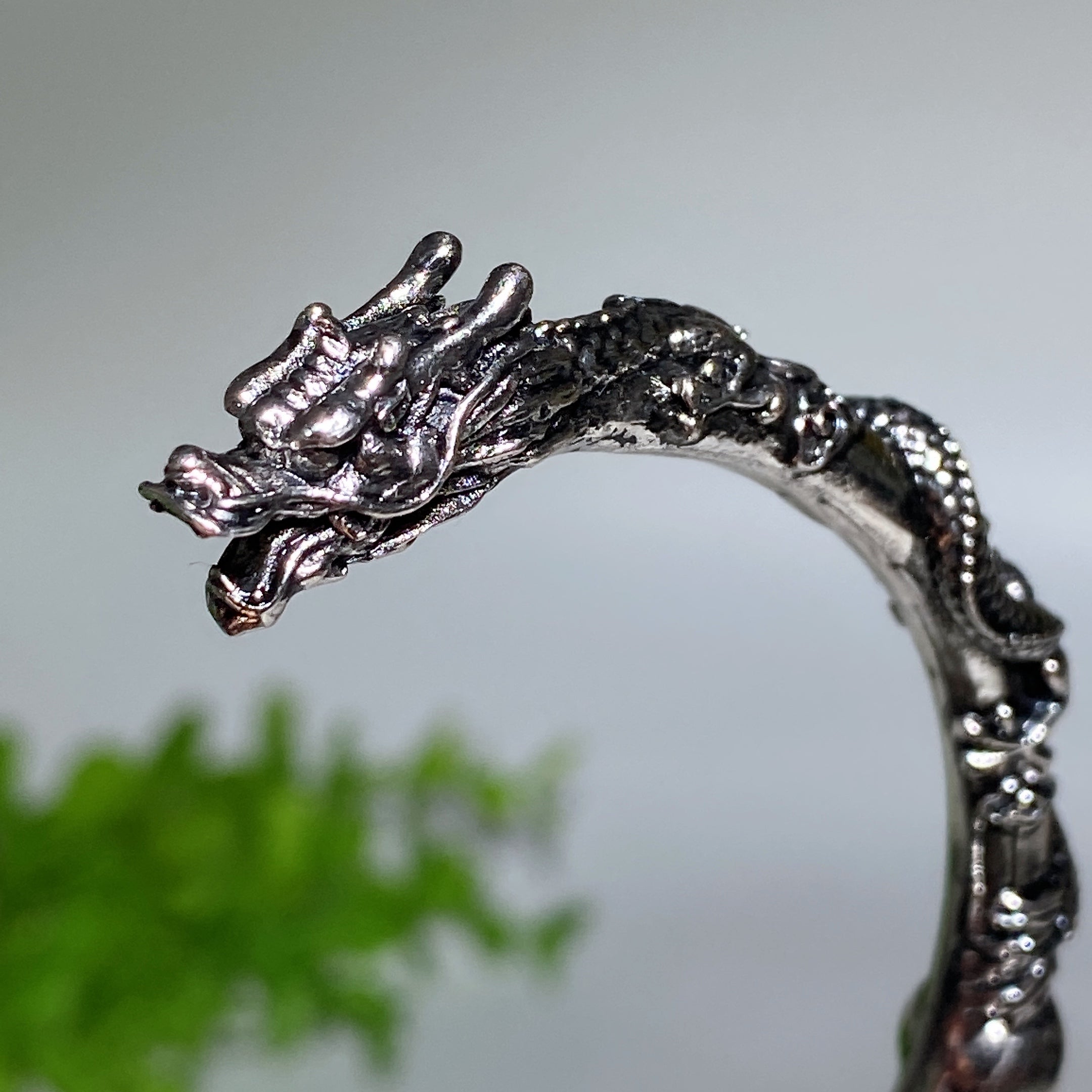 Adjustable Labradorite Crystal Healing Bangle with Dragon Motif