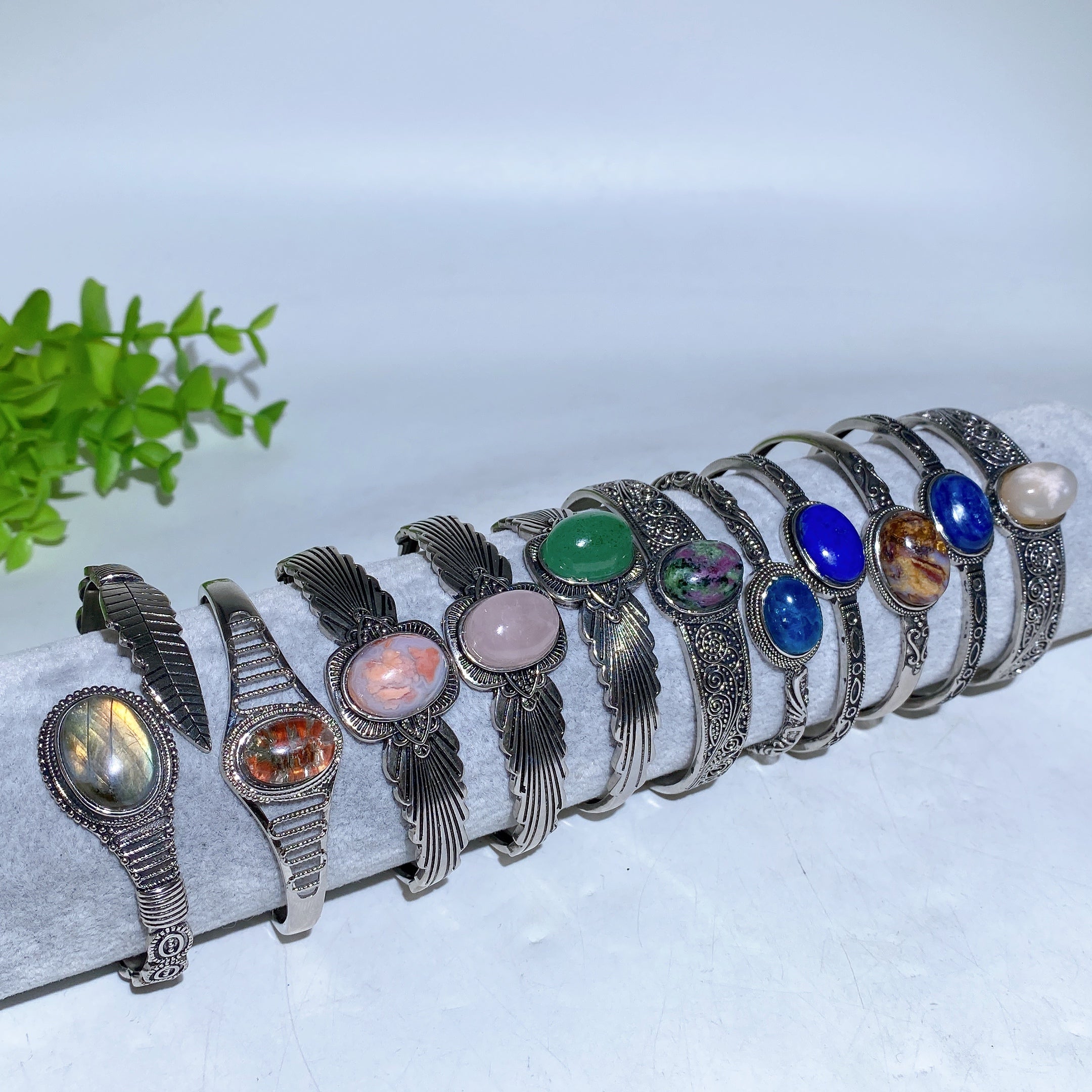 Adjustable Labradorite Crystal Healing Bangle with Dragon Motif