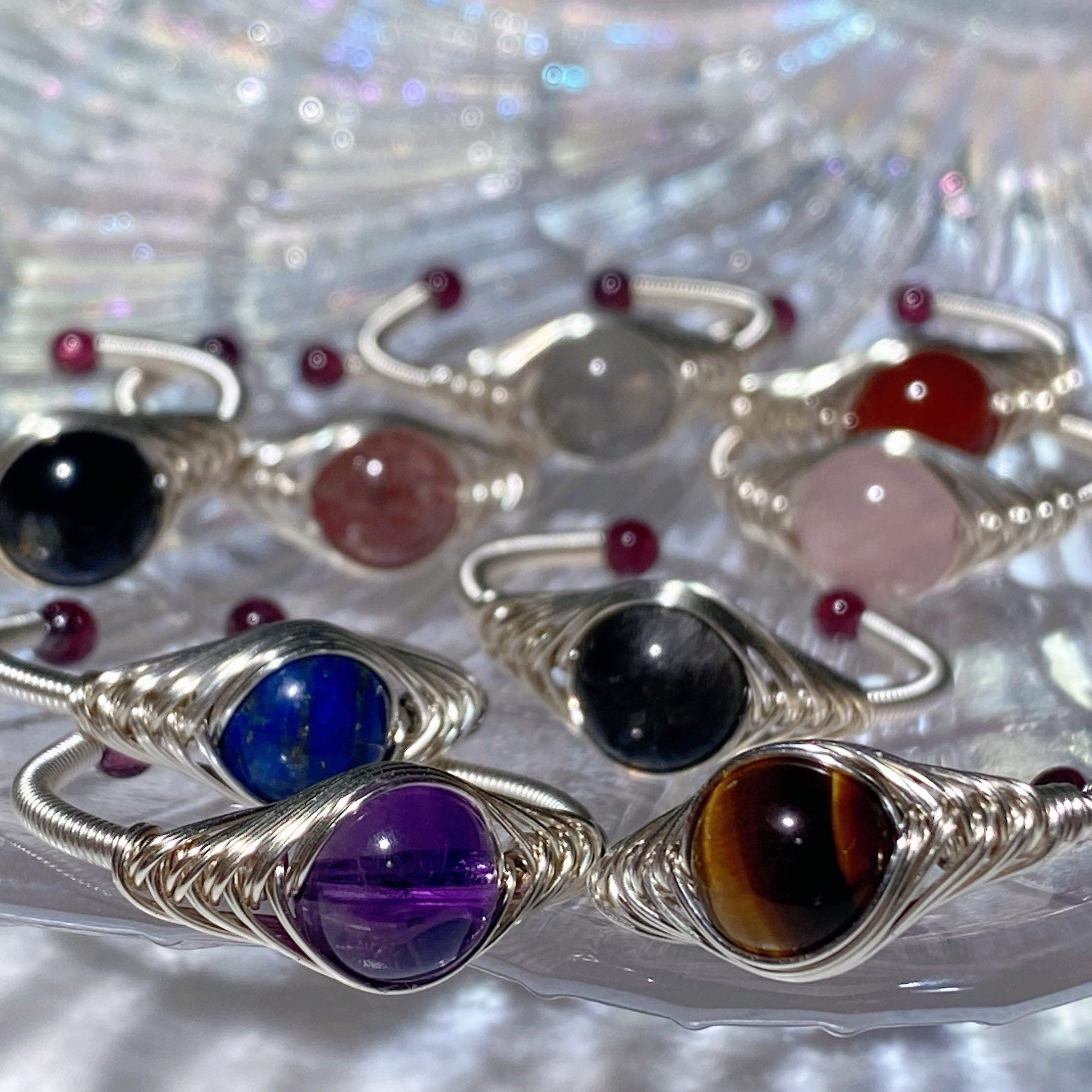 Adjustable Mixed Crystal Ring with 9 Gemstones for Healing Energy