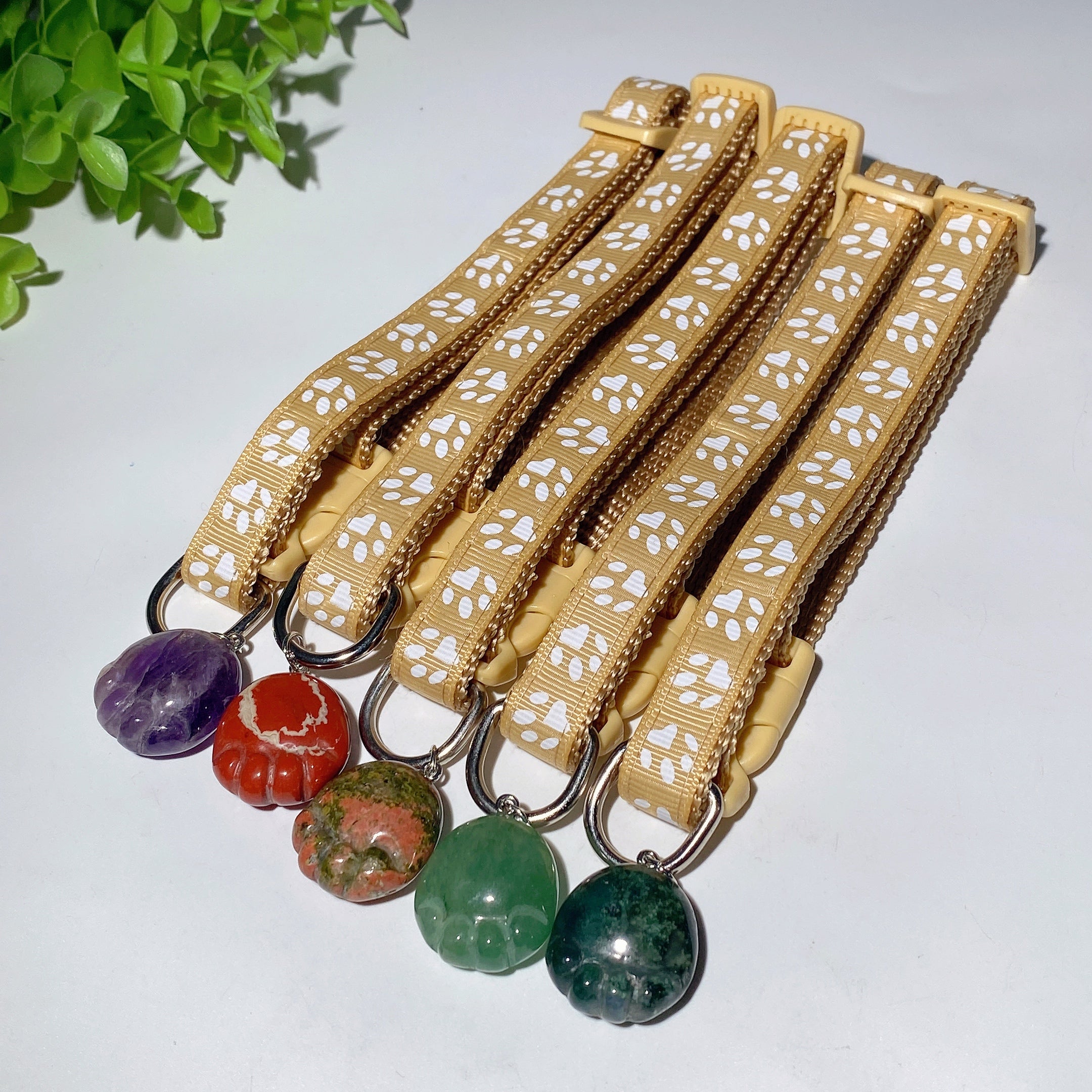 Adjustable Multicolor Dog Collar with Crystal Bone or Paw Charm