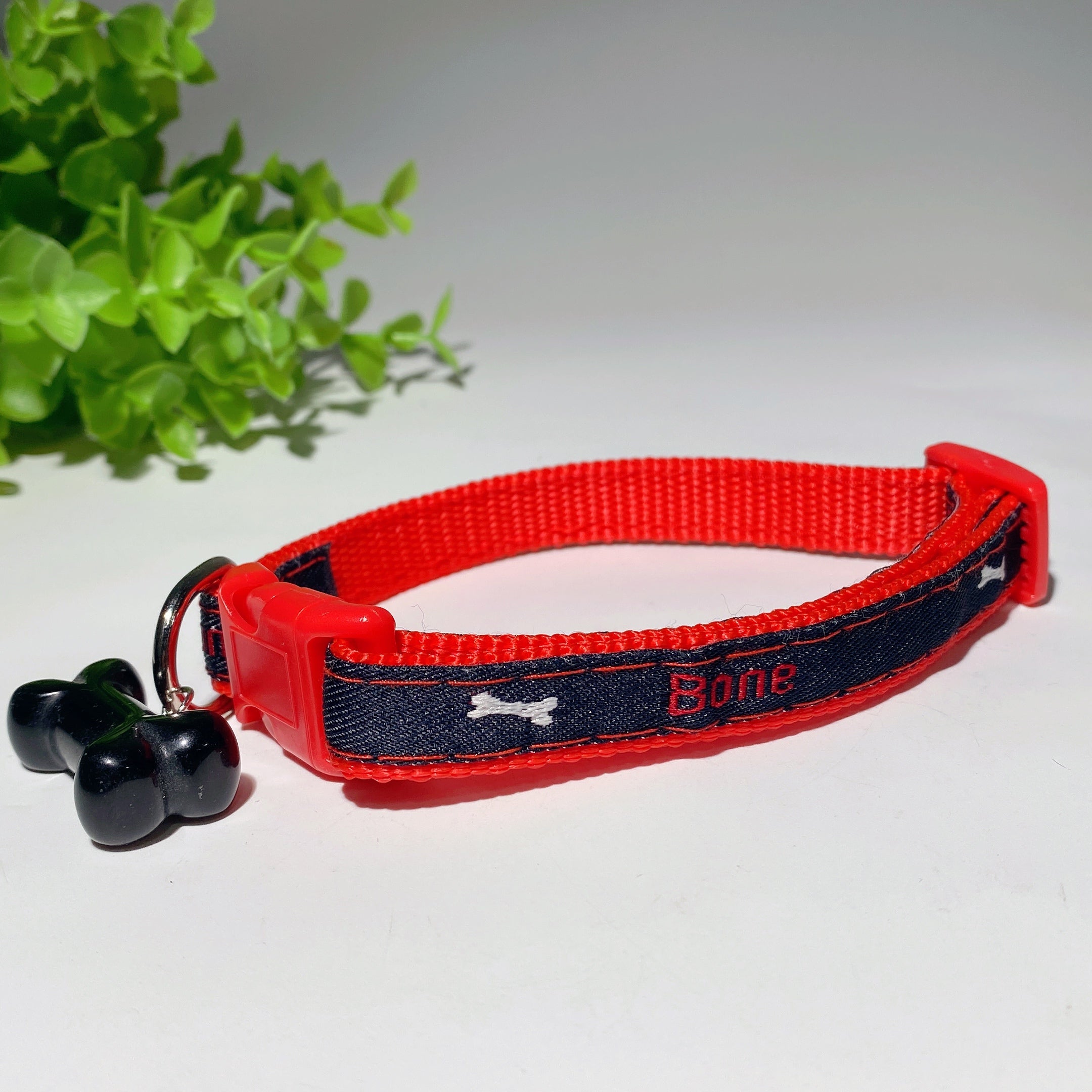 Adjustable Multicolor Dog Collar with Crystal Bone or Paw Charm