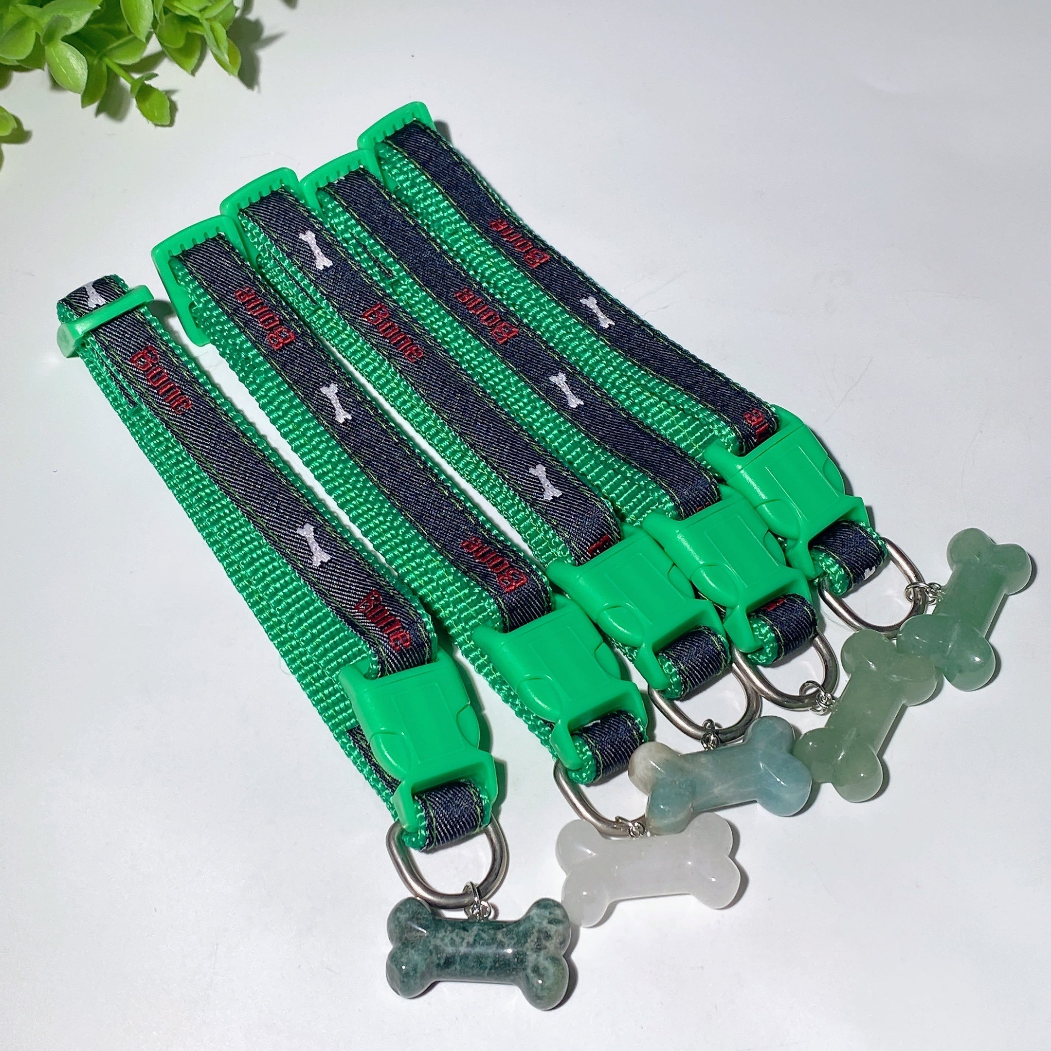 Adjustable Multicolor Dog Collar with Crystal Bone or Paw Charm