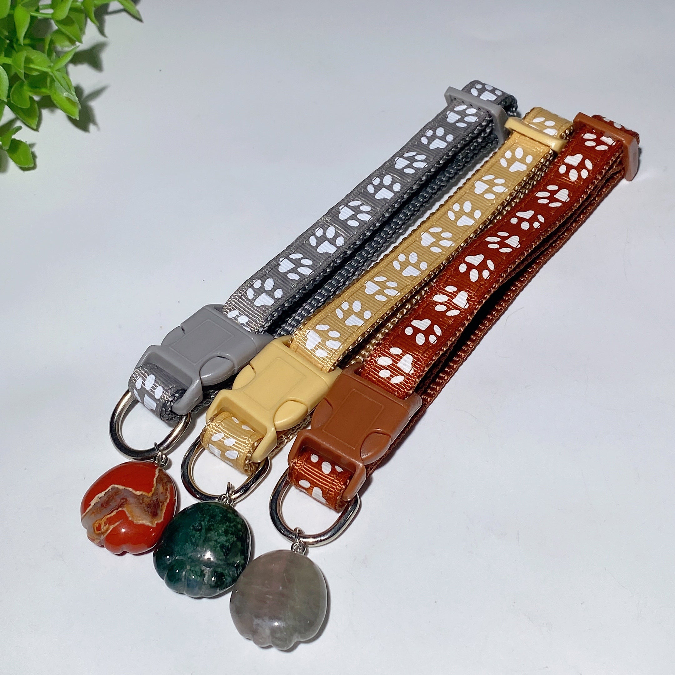 Adjustable Multicolor Dog Collar with Crystal Bone or Paw Charm