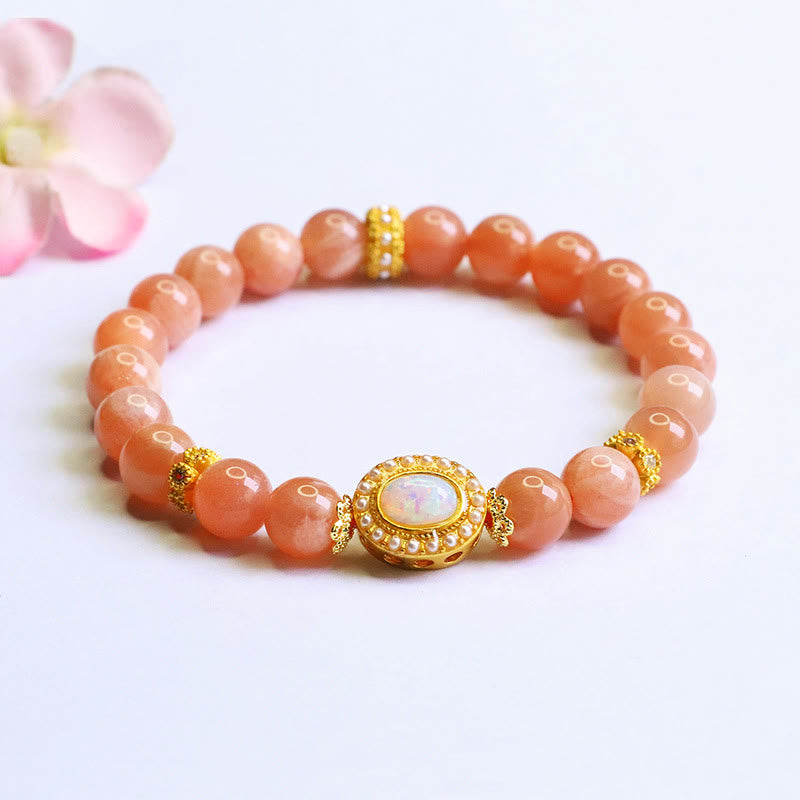 Adjustable Peach Moonstone Bracelet for Women Soothing Balance