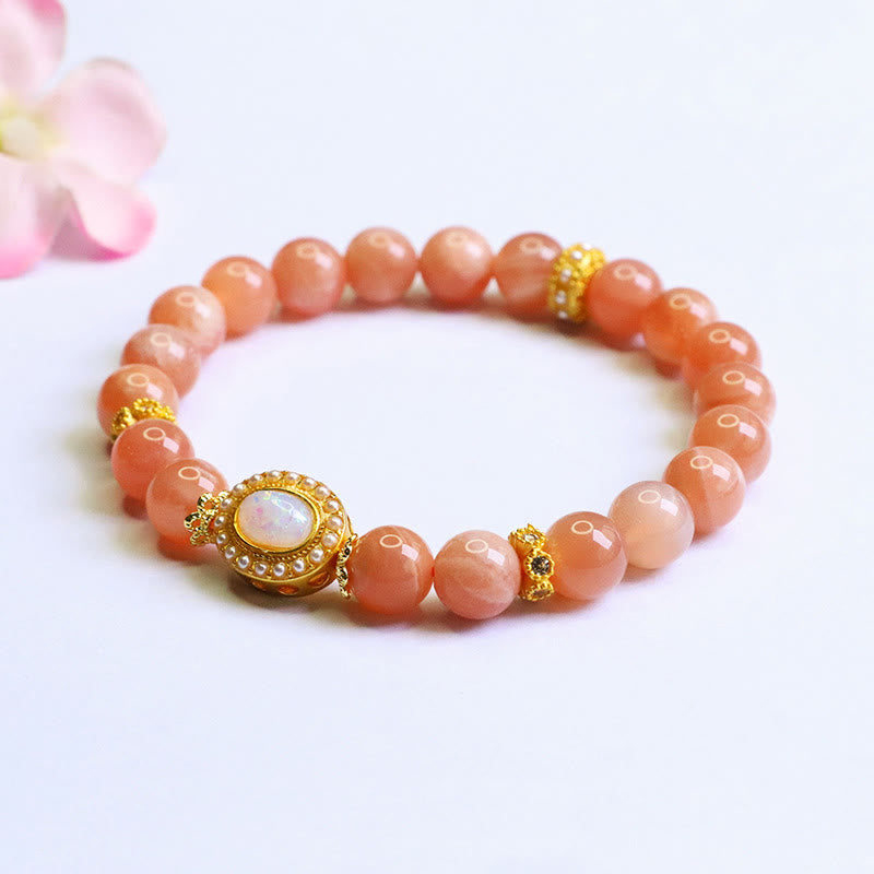Adjustable Peach Moonstone Bracelet for Women Soothing Balance