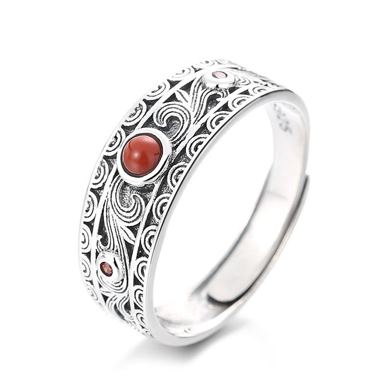 Adjustable Red Agate 925 Sterling Silver Ring | Logical Thinking