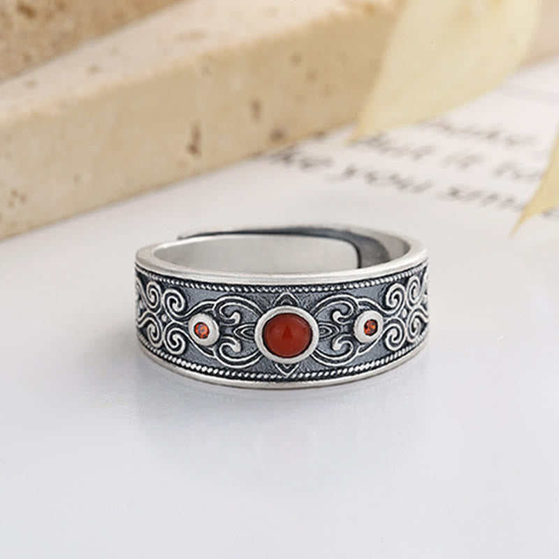 Adjustable Red Agate 925 Sterling Silver Ring | Logical Thinking