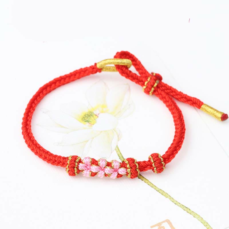 Adjustable Red String Bracelet with Peach Blossom Luck Symbol