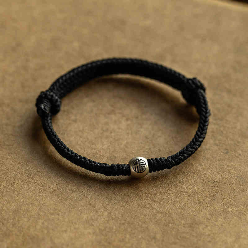 Adjustable Red String Fu Bead Bracelet | 925 Sterling Silver