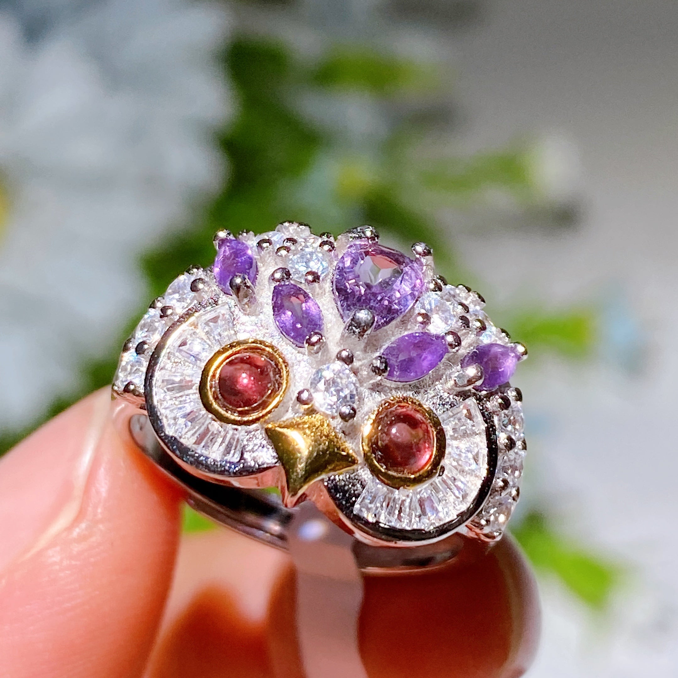 Adjustable S925 Crystal Healing Ring with Multi Gemstones