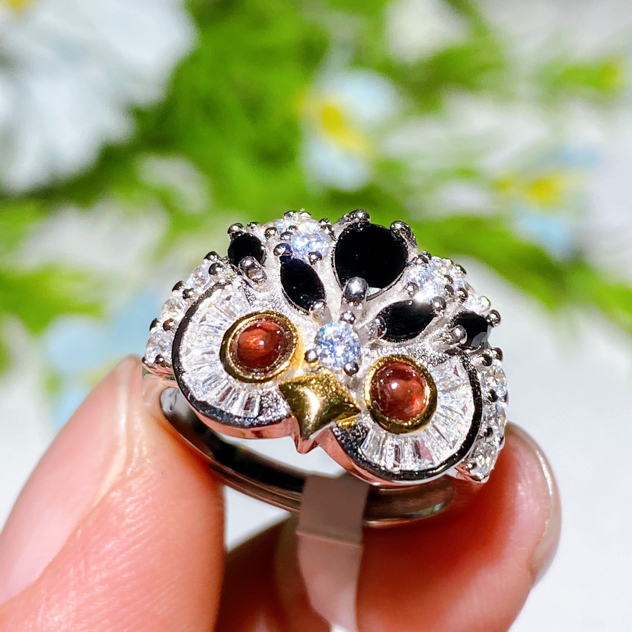 Adjustable S925 Crystal Healing Ring with Multi Gemstones