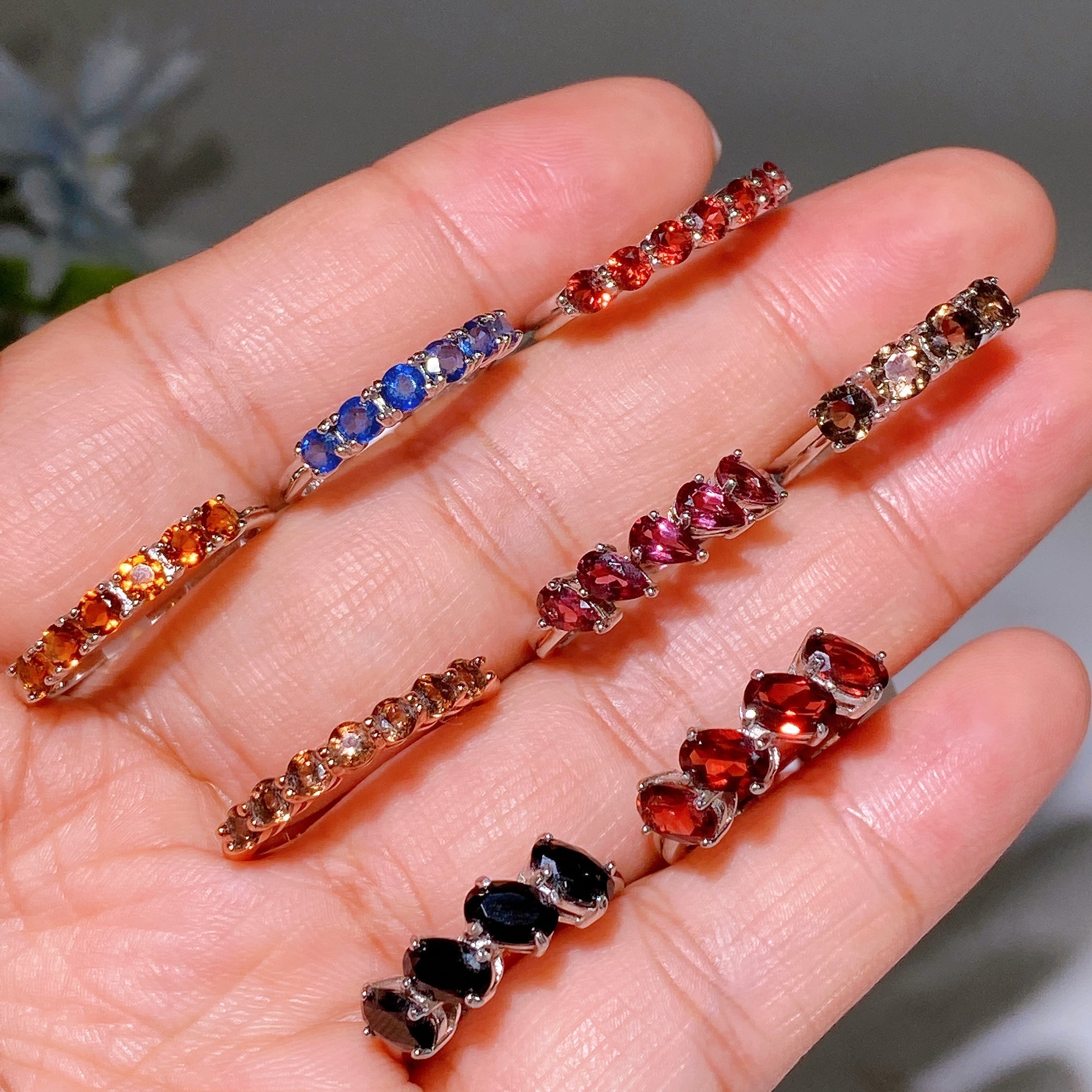 Adjustable S925 Crystal Healing Ring with Multi Gemstones