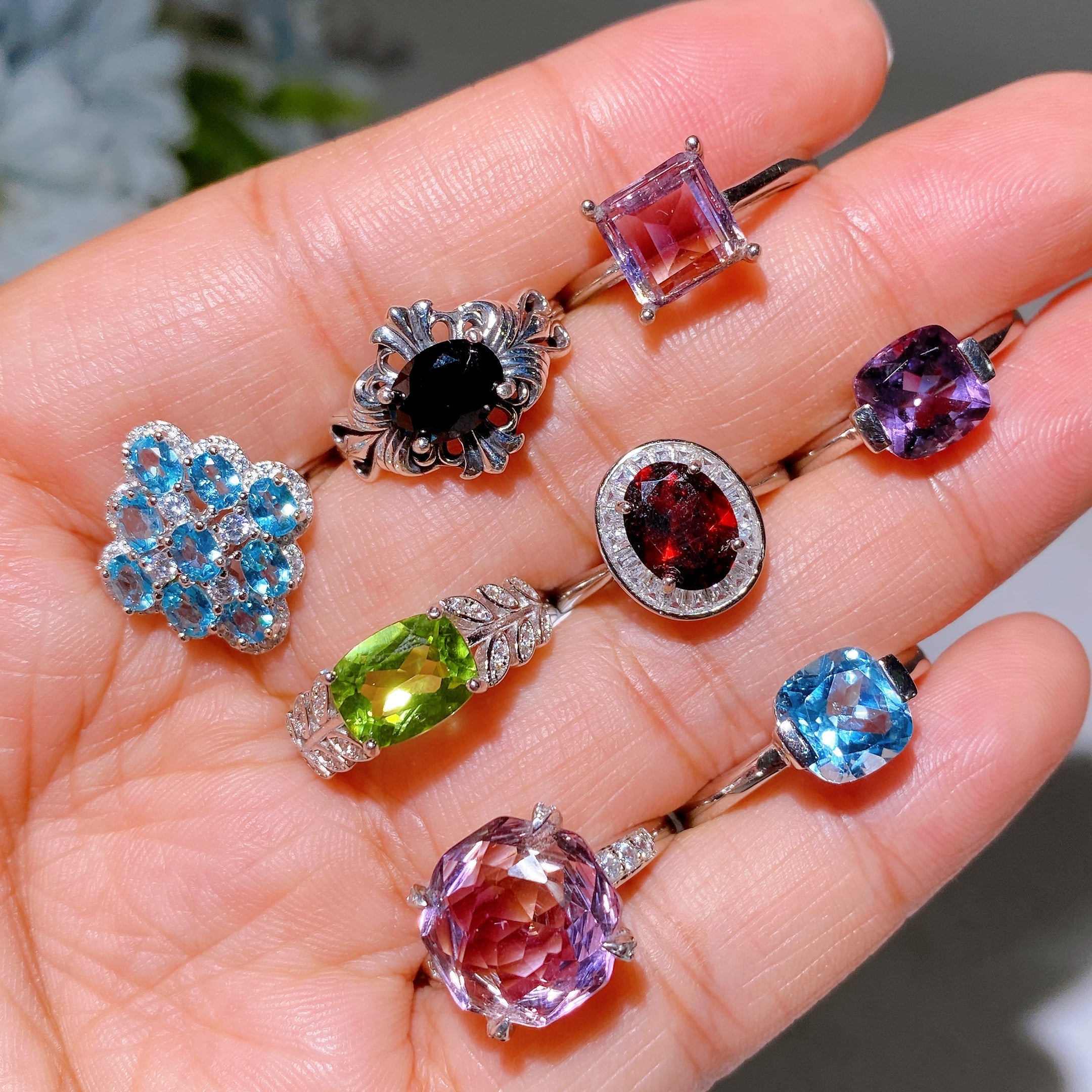 Adjustable S925 Crystal Healing Ring with Multi Gemstones
