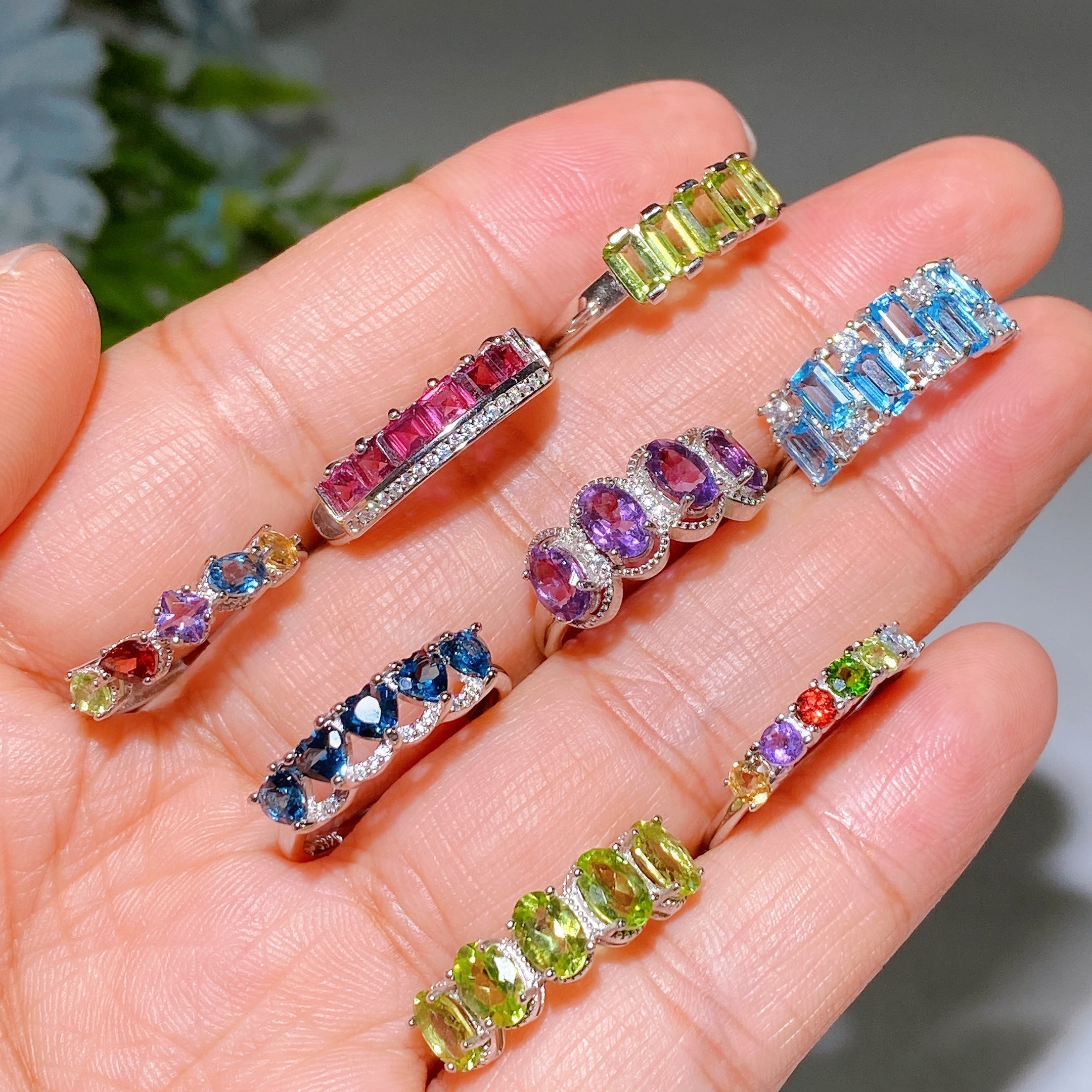 Adjustable S925 Crystal Healing Ring with Multi Gemstones