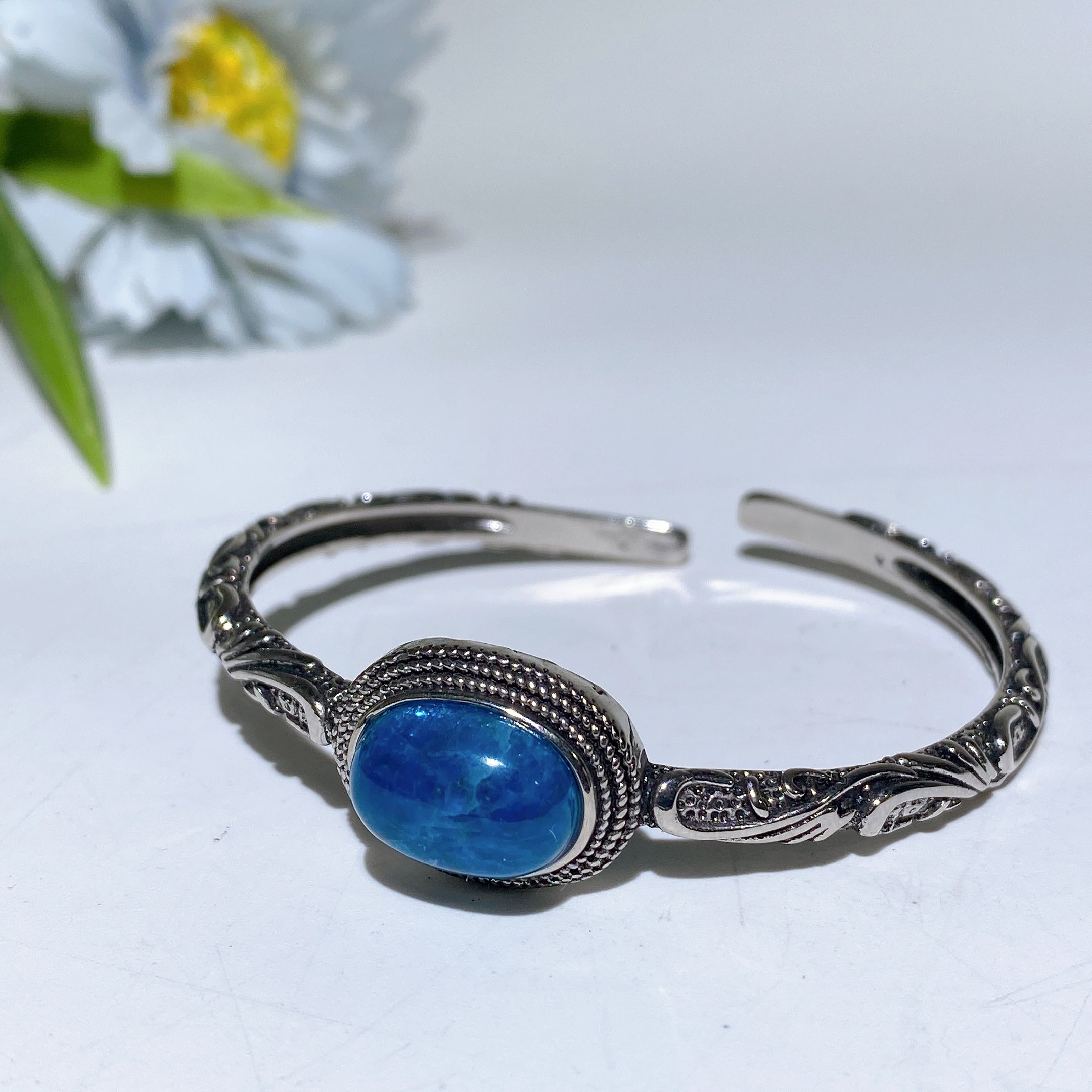 Adjustable Silver Crystal Bangle with Healing Gemstones