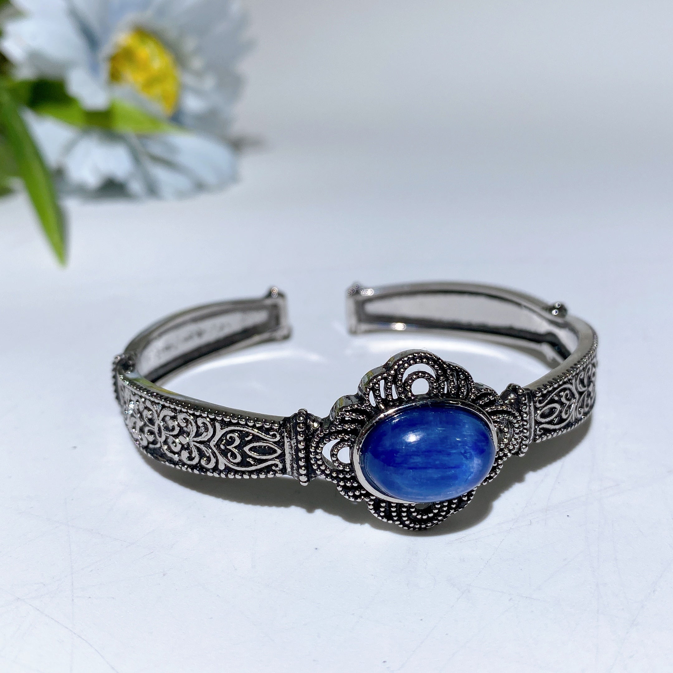 Adjustable Silver Crystal Bangle with Healing Gemstones