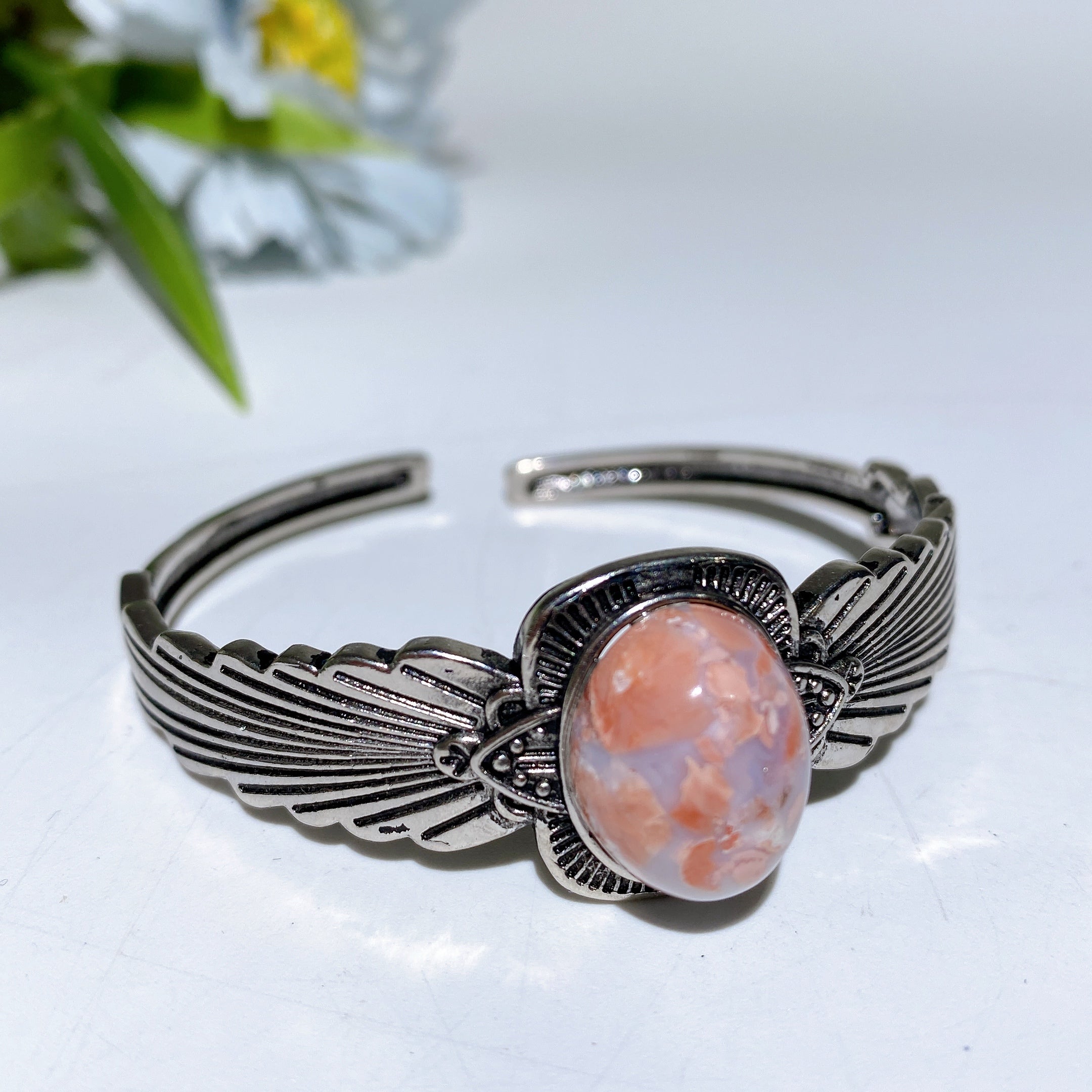 Adjustable Silver Crystal Bangle with Healing Gemstones