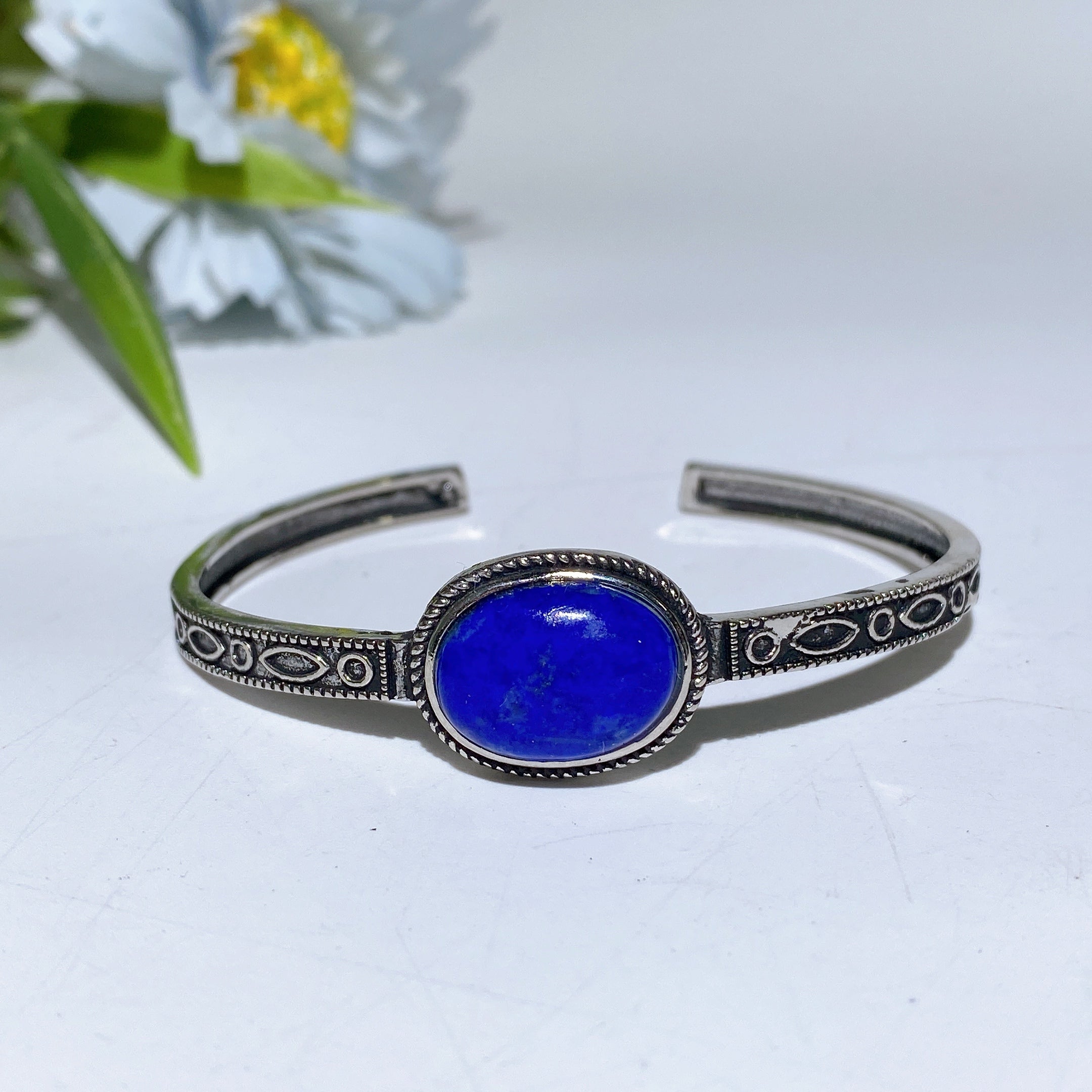 Adjustable Silver Crystal Bangle with Healing Gemstones