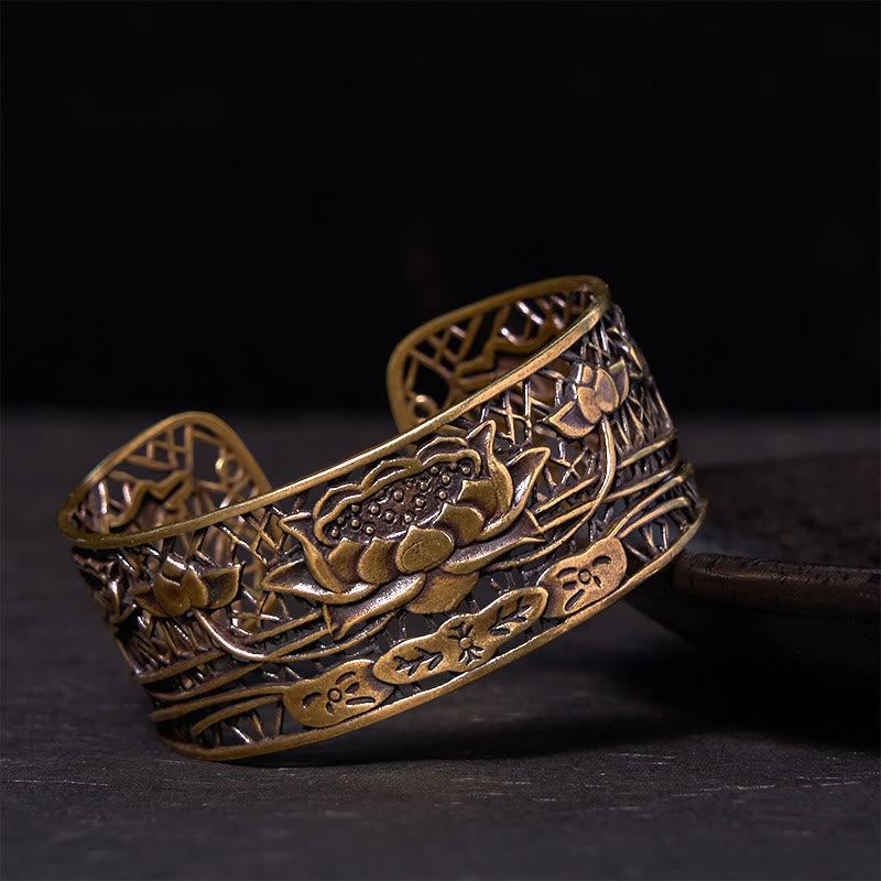 Adjustable Silver Plated Copper Lotus Bracelet Bangle