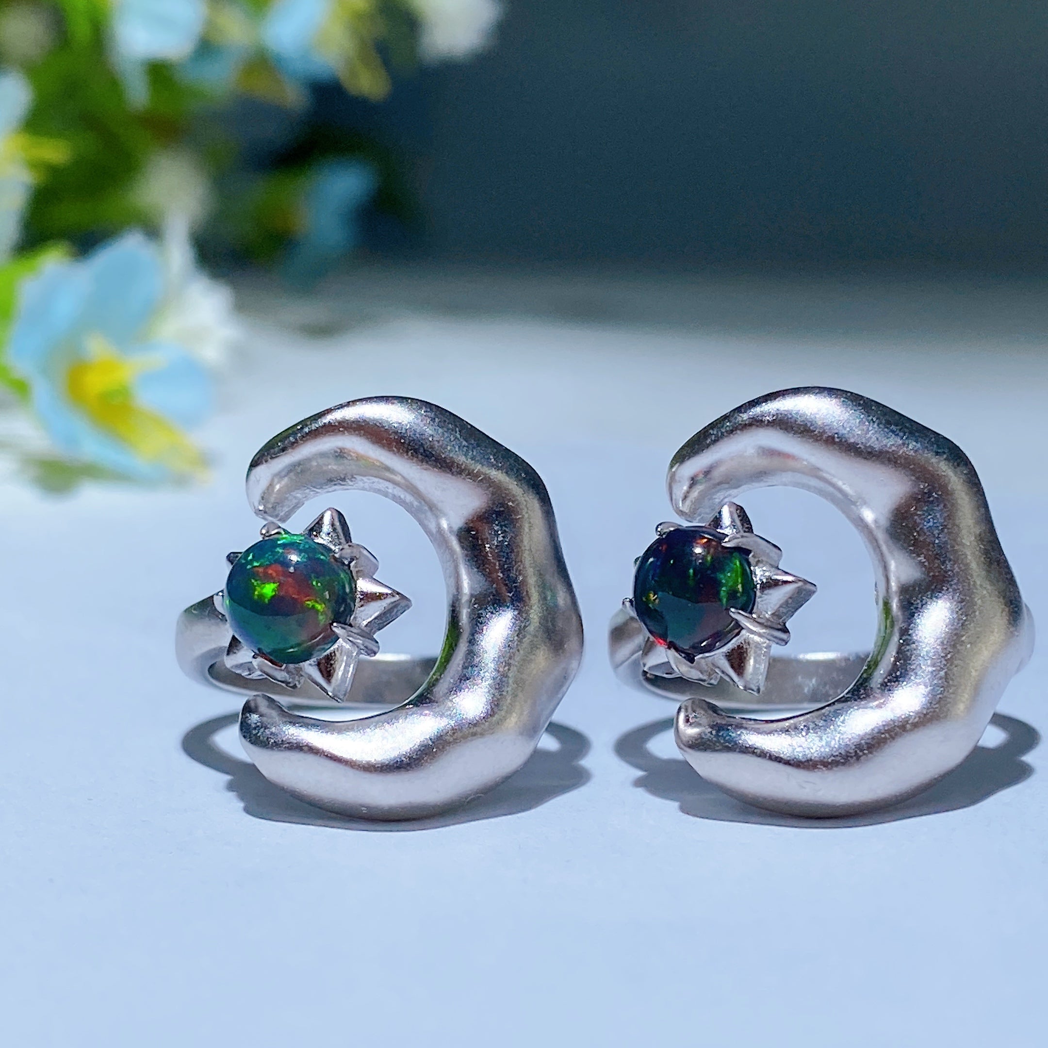 Adjustable Sterling Silver Labradorite Moon & Star Ring