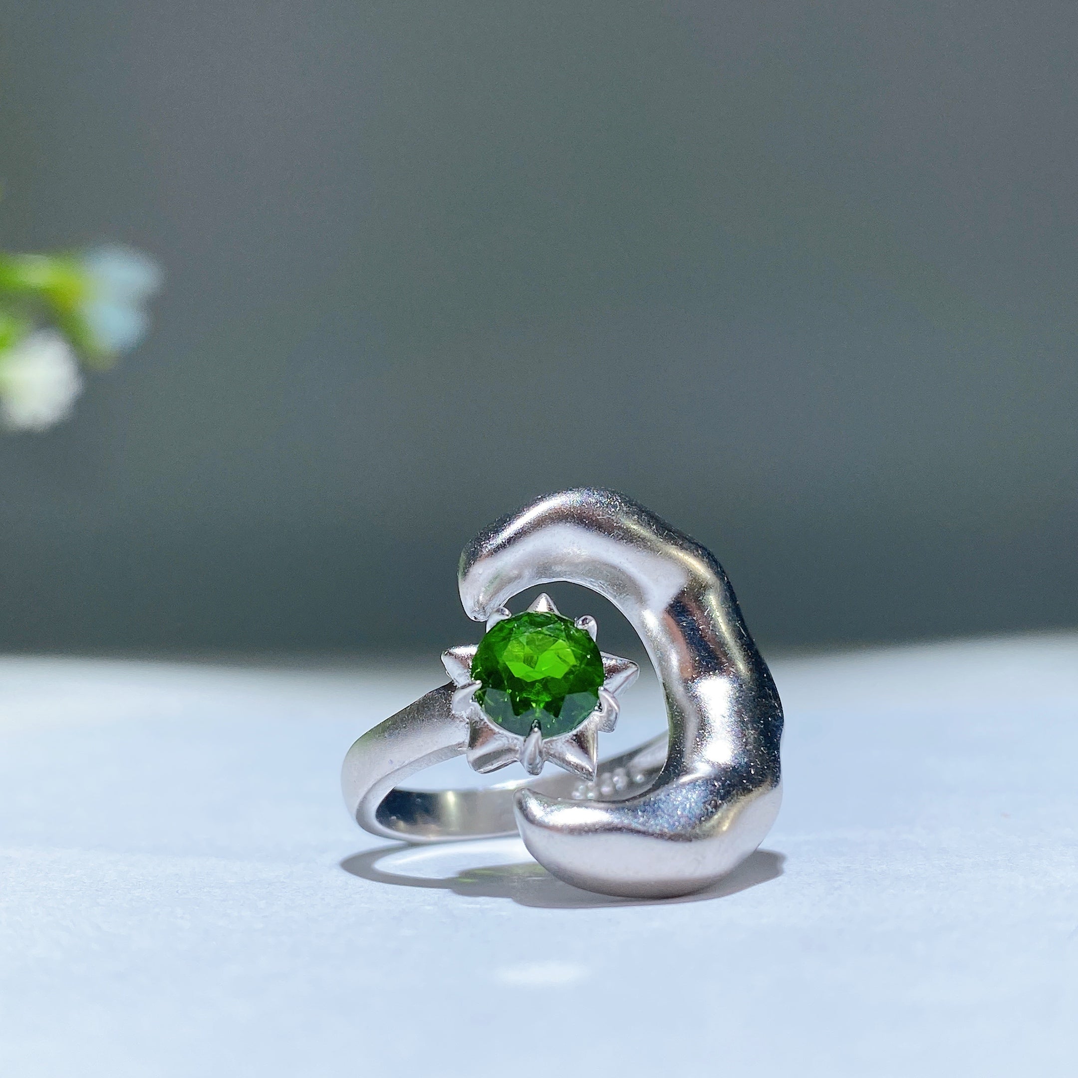 Adjustable Sterling Silver Labradorite Moon & Star Ring