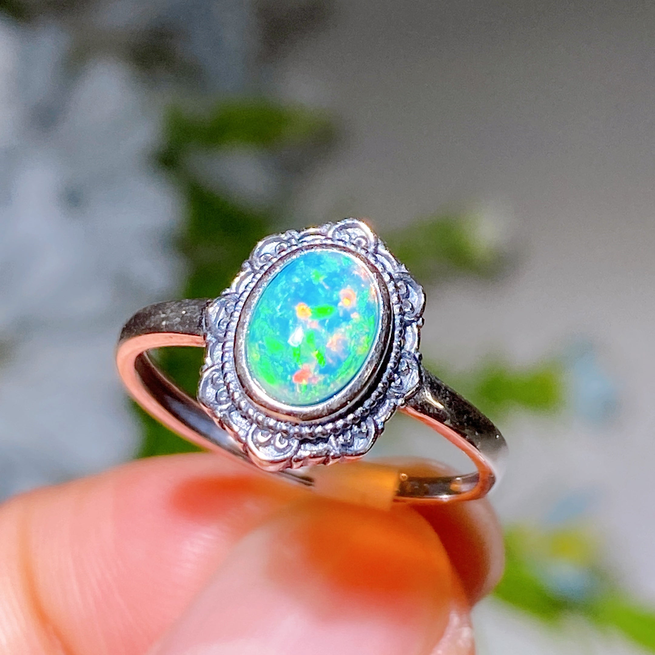 Adjustable Sterling Silver Natural Opal Spiritual Healing Ring