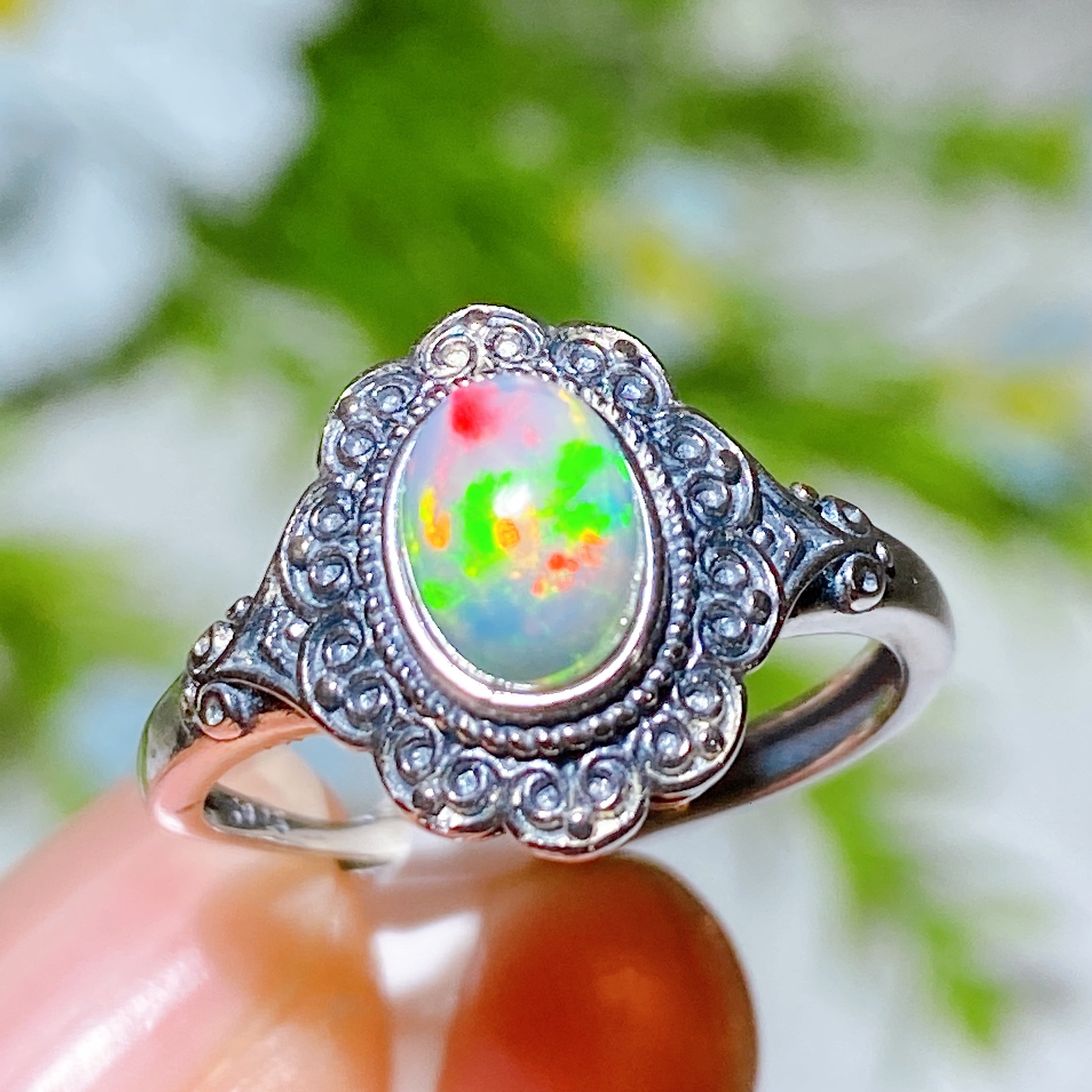 Adjustable Sterling Silver Natural Opal Spiritual Healing Ring