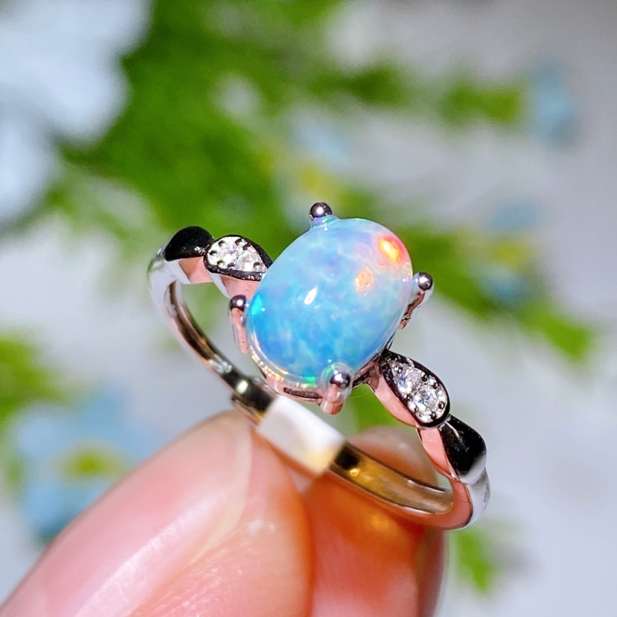 Adjustable Sterling Silver Natural Opal Spiritual Healing Ring