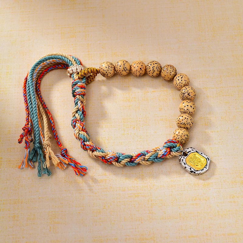 Adjustable Tibetan Colored Rope Bodhi Seed Bracelet for Protection & Wealth