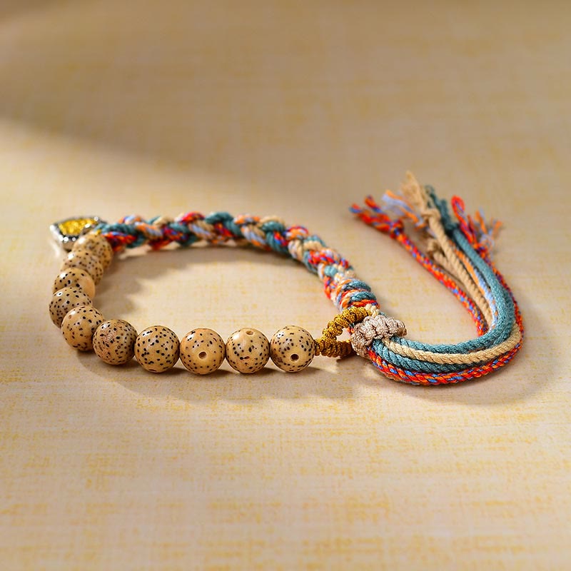 Adjustable Tibetan Colored Rope Bodhi Seed Bracelet for Protection & Wealth