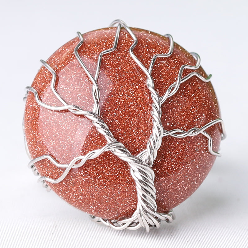 Adjustable Tree of Life Crystal Ring with Genuine Gemstones