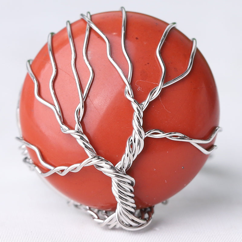 Adjustable Tree of Life Crystal Ring with Genuine Gemstones