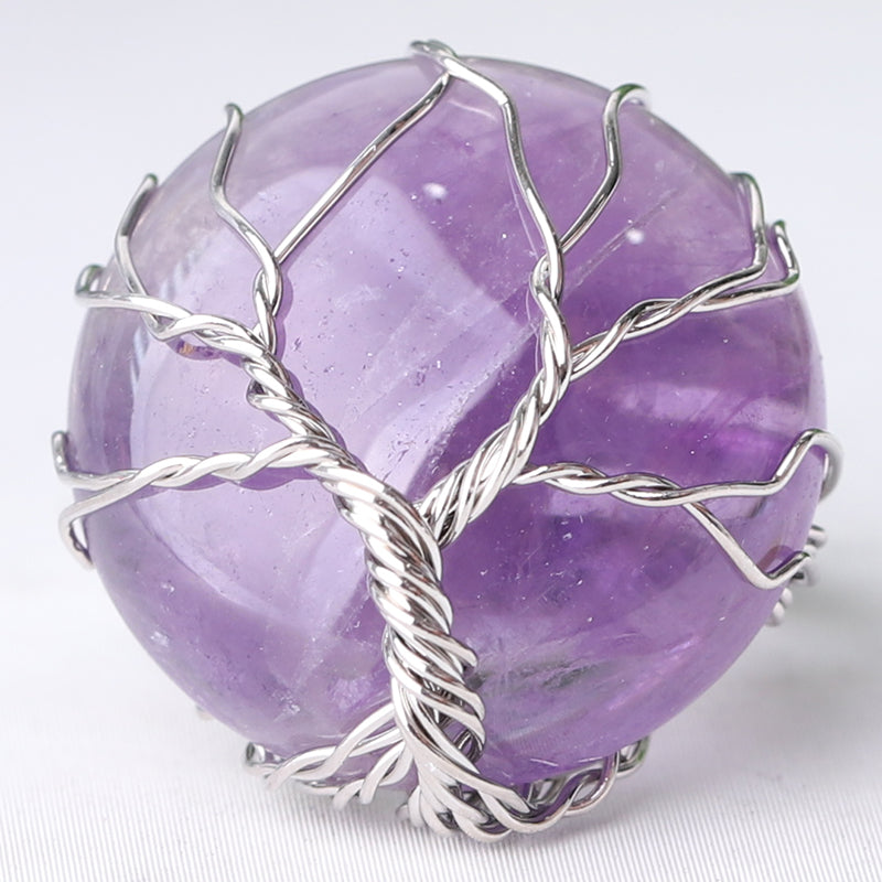 Adjustable Tree of Life Crystal Ring with Genuine Gemstones
