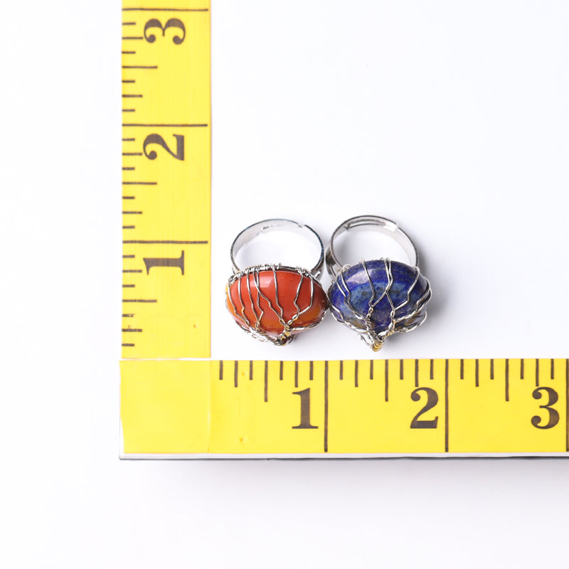 Adjustable Tree of Life Crystal Ring with Genuine Gemstones