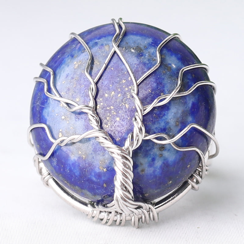 Adjustable Tree of Life Crystal Ring with Genuine Gemstones