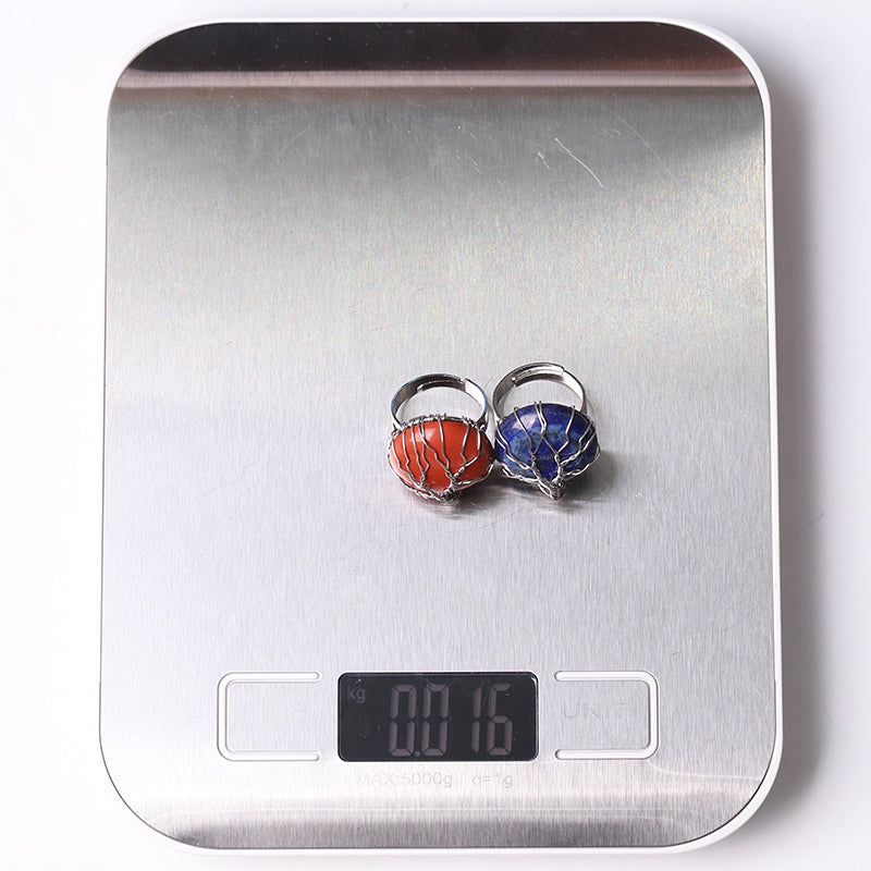 Adjustable Tree of Life Crystal Ring with Genuine Gemstones