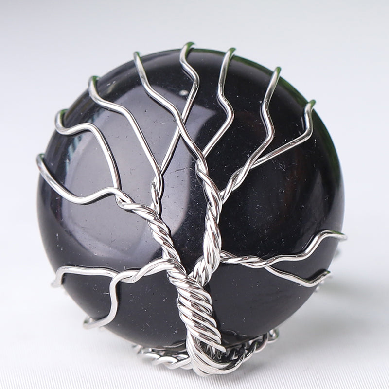 Adjustable Tree of Life Crystal Ring with Genuine Gemstones