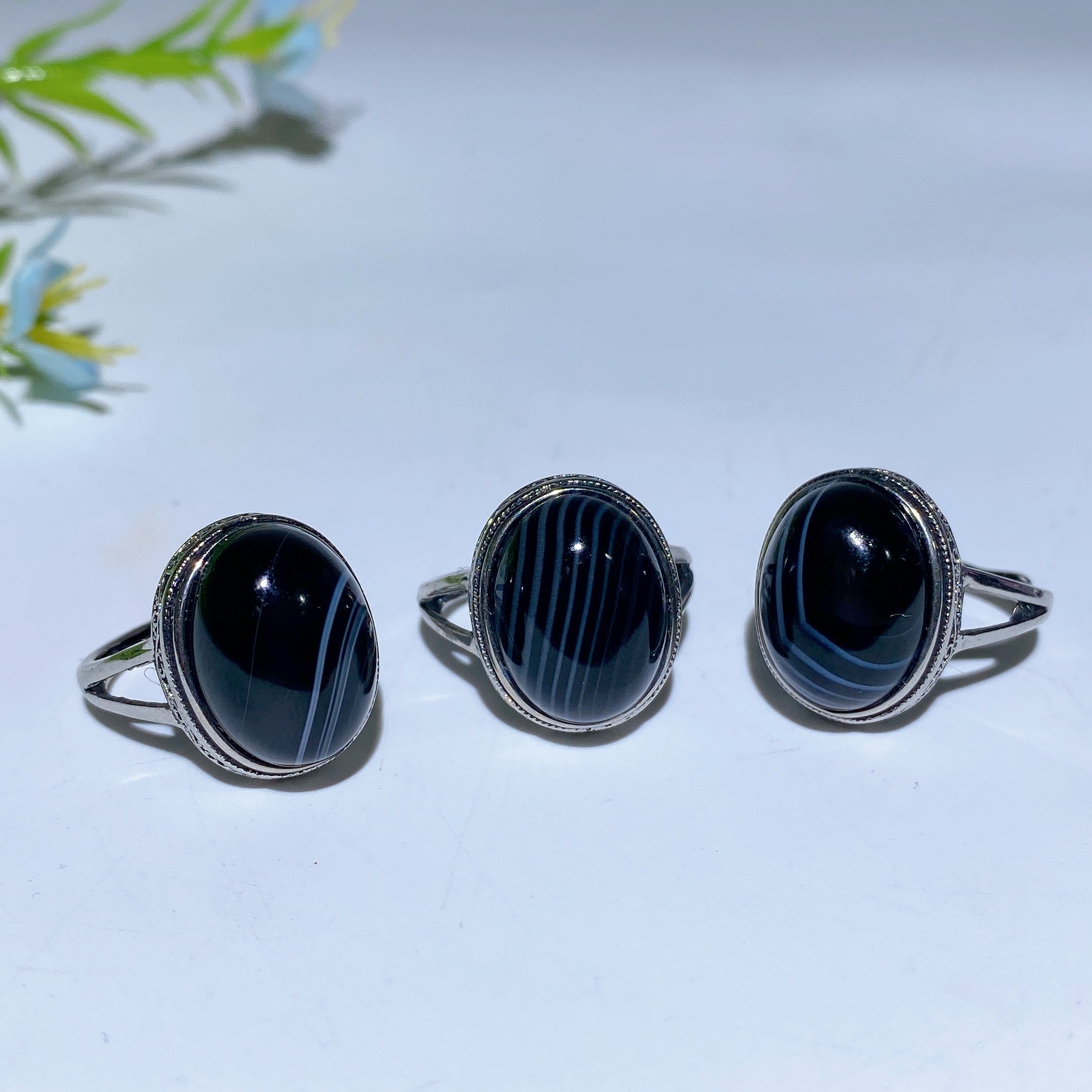 Adjustable White Copper Healing Crystal Rings 16-20mm