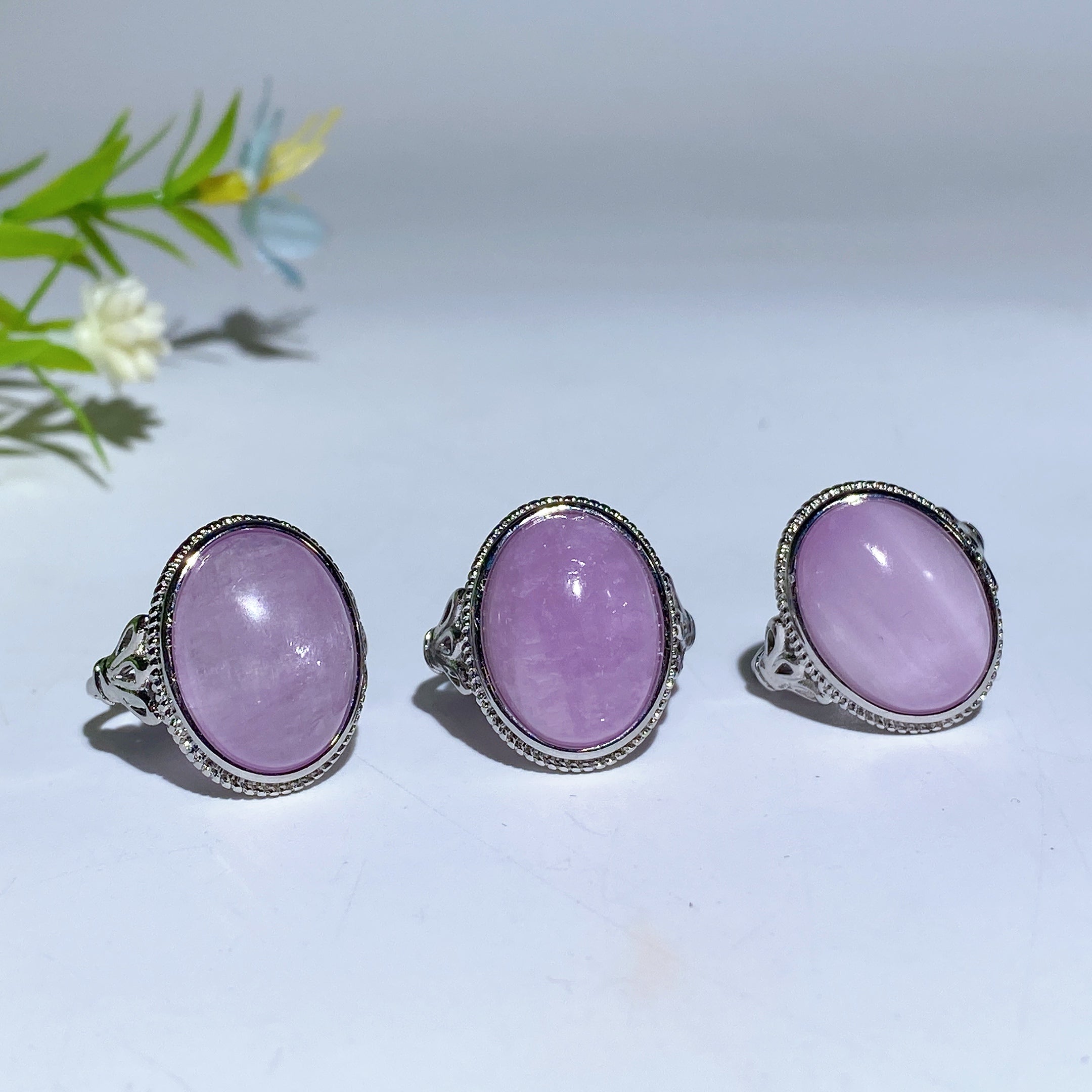 Adjustable White Copper Healing Crystal Rings 16-20mm