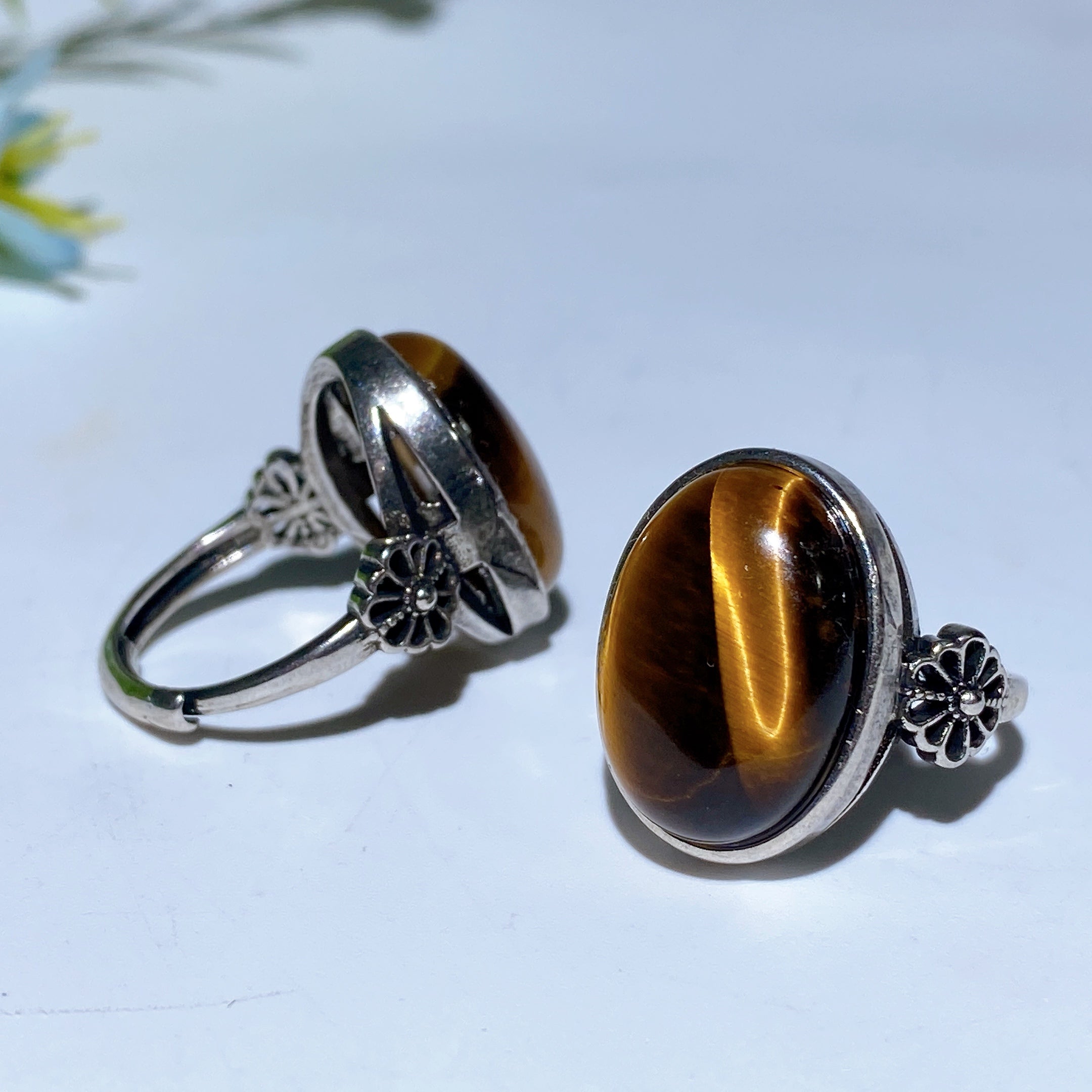 Adjustable White Copper Healing Crystal Rings 16-20mm