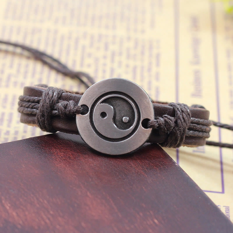 Adjustable Yin Yang Leather Harmony Bracelet 23cm