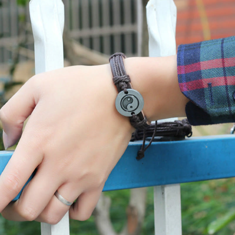 Adjustable Yin Yang Leather Harmony Bracelet 23cm